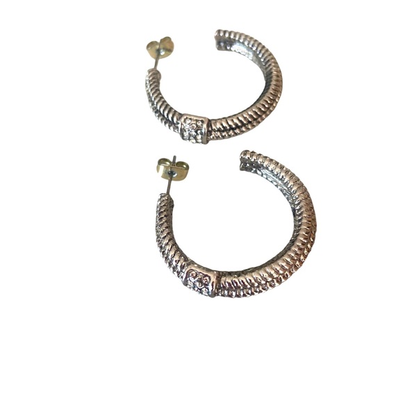 Silver Double Small Hoop w/Faux Diamond - Picture 1 of 3